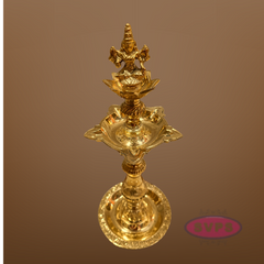 Brass Goddess Lakshmi Kuthu Vilakku – Traditional Standing Oil Lamp for Pooja