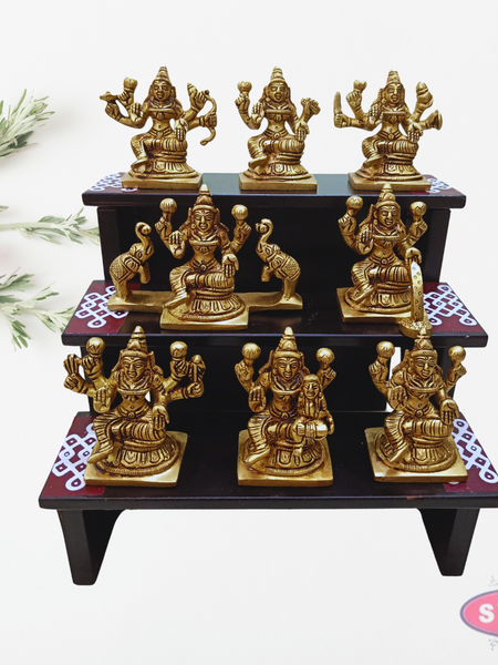 Wooden 3 Step With Brass Ashtalakshmi Set