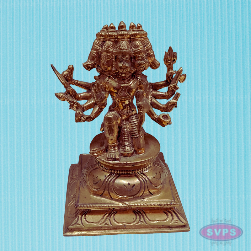 Traditional Panchaloha Panchamukha Hanuman Idol with Detailed Carving