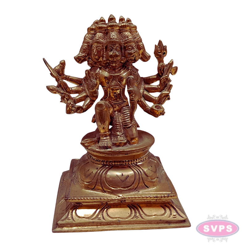 Traditional Panchaloha Panchamukha Hanuman Idol with Detailed Carving