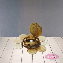 Brass 9 Coins Ashtalakshmi Kubera Oil Lamp Diya / Vilakku