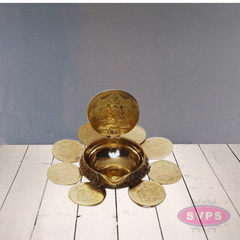 Brass 9 Coins Ashtalakshmi Kubera Oil Lamp Diya / Vilakku