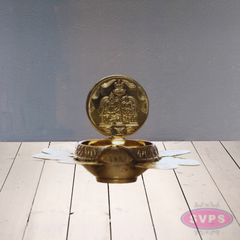 Brass 9 Coins Ashtalakshmi Kubera Oil Lamp Diya / Vilakku
