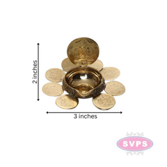 Brass 9 Coins Ashtalakshmi Kubera Oil Lamp Diya / Vilakku
