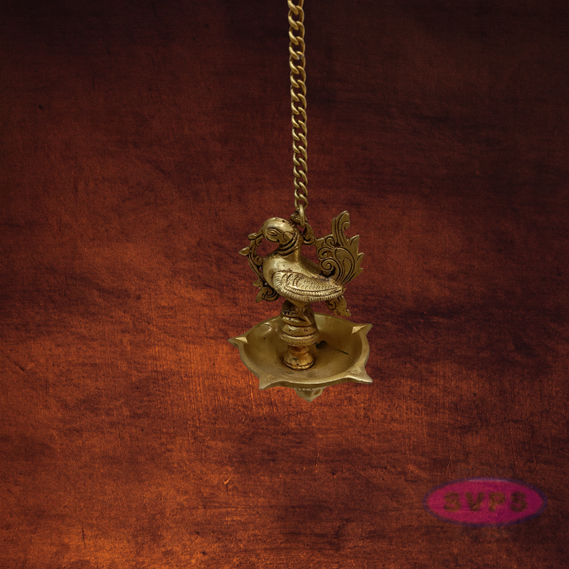 Brass Annapachi Hanging Lamp /5 Face Villaku /Diya With Chain