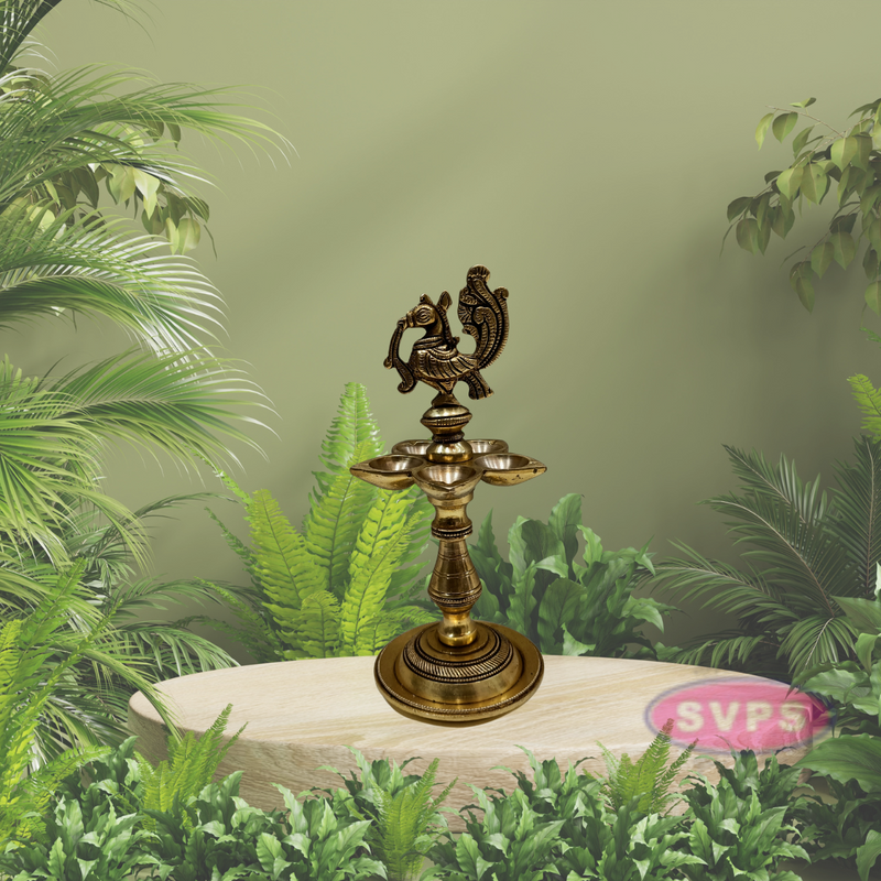 Brass Annapakchi Traditional Design 5 Wick Oil Lamp Diya