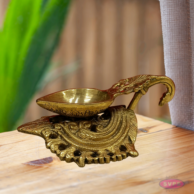 Brass Antique Lotus Diya With Floral Stand