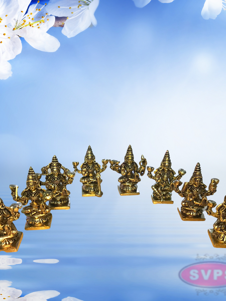 Brass Ashtalakshmi Idols / Eight Forms Of Goddess Mahalakshmi for Wealth (Set of 8)