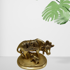 Brass Cow and Calf With Embossed Ganesh And Lakshmi