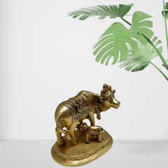Brass Cow and Calf With Embossed Ganesh And Lakshmi