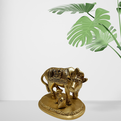 Brass Cow and Calf With Embossed Ganesh And Lakshmi
