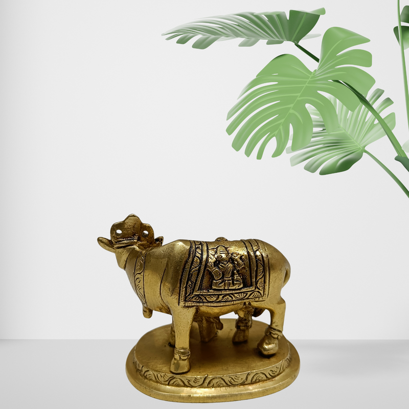 Brass Cow and Calf With Embossed Ganesh And Lakshmi