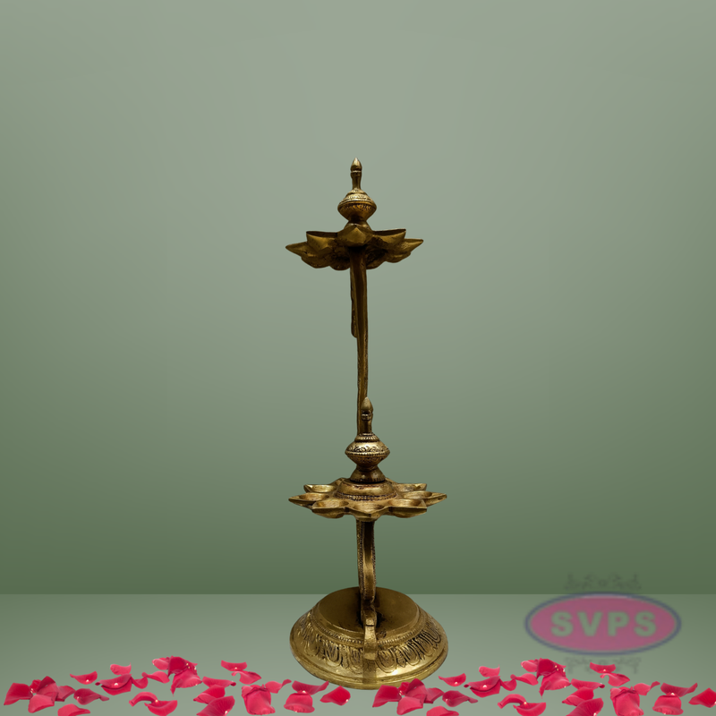 Brass Double Layer 9 Wicks Lamp For Puja / Decor Lamp