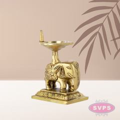 Brass Elephant Lamp For Pooja