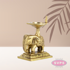 Brass Elephant Lamp For Pooja