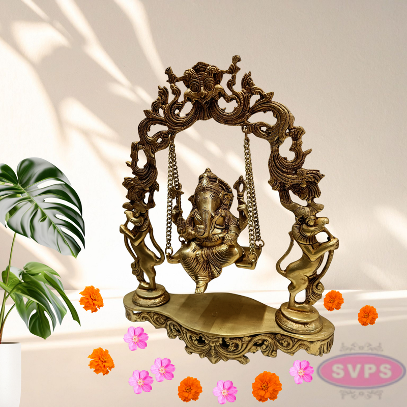 Brass Ganesha On Jhula Swing Idol For Home Mandir