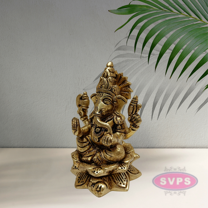 Brass Ganesha on Lotus / Showpiece
