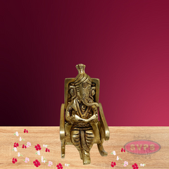 Brass Ganpati  Ganesha Reading Book on Chair