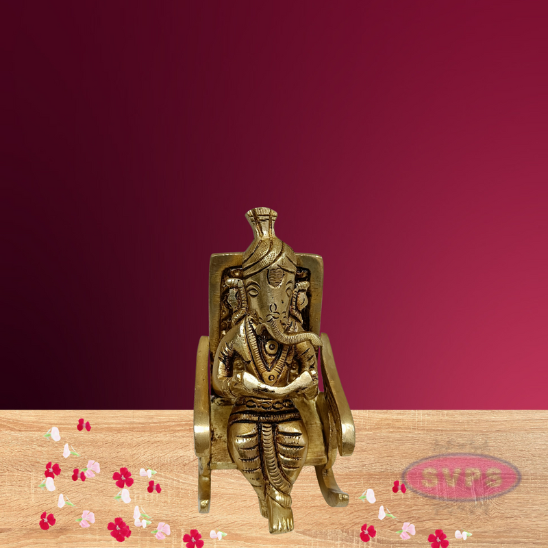 Brass Ganpati  Ganesha Reading Book on Chair
