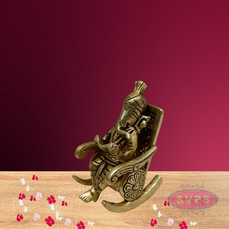 Brass Ganpati  Ganesha Reading Book on Chair
