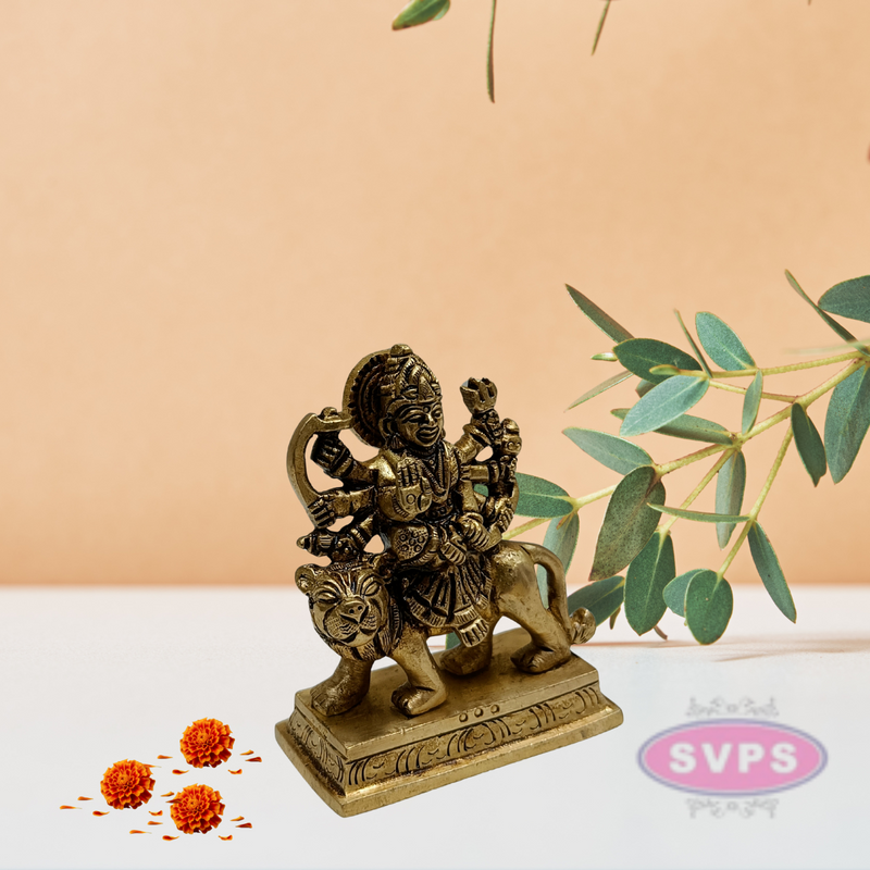 Brass Goddess Durga on Lion / 3 Inches