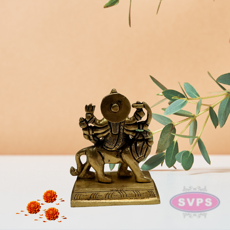 Brass Goddess Durga on Lion / 3 Inches