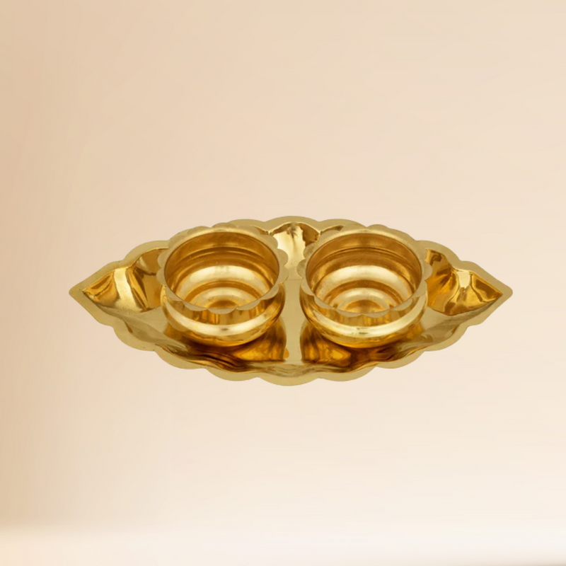 Brass Haldi Kumkum Holder With Plate / 7 Inches