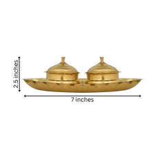 Brass Haldi Kumkum Holder With Plate / 7 Inches