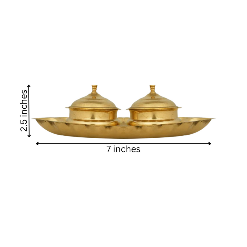 Brass Haldi Kumkum Holder With Plate / 7 Inches