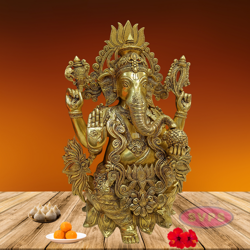 Brass Kamalasana Ganesha / Ganapthi Statue / 22 Inches