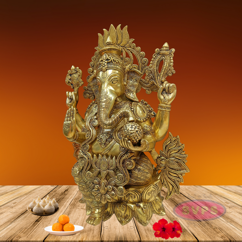 Brass Kamalasana Ganesha / Ganapthi Statue / 22 Inches