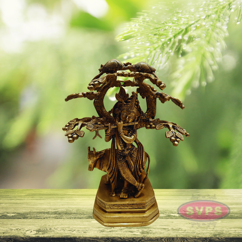 Brass Krishna With Cow Under Kadamba Tree