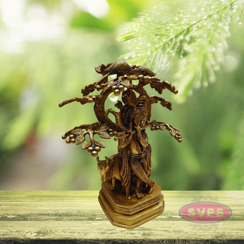 Brass Krishna With Cow Under Kadamba Tree