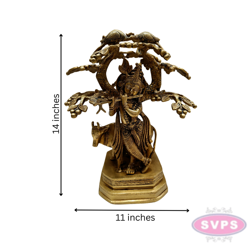 Brass Krishna With Cow Under Kadamba Tree