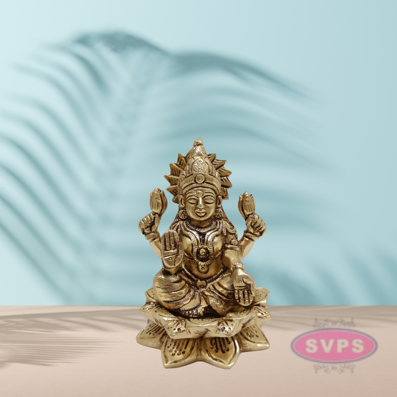 Brass Lakshmi  Laxmi Sitting On Lotus / 4 Inches