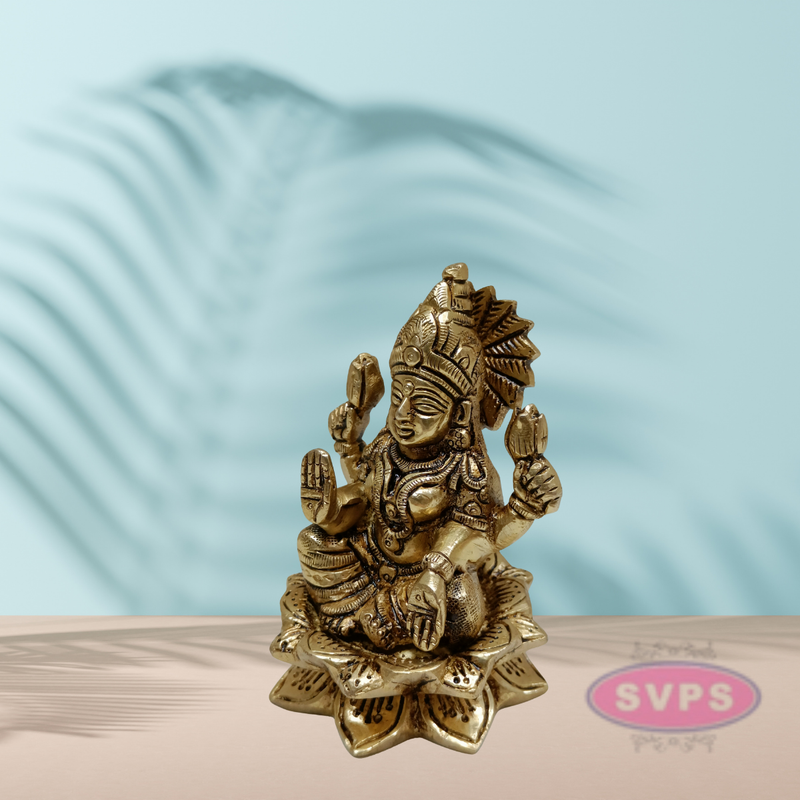 Brass Lakshmi  Laxmi Sitting On Lotus / 4 Inches