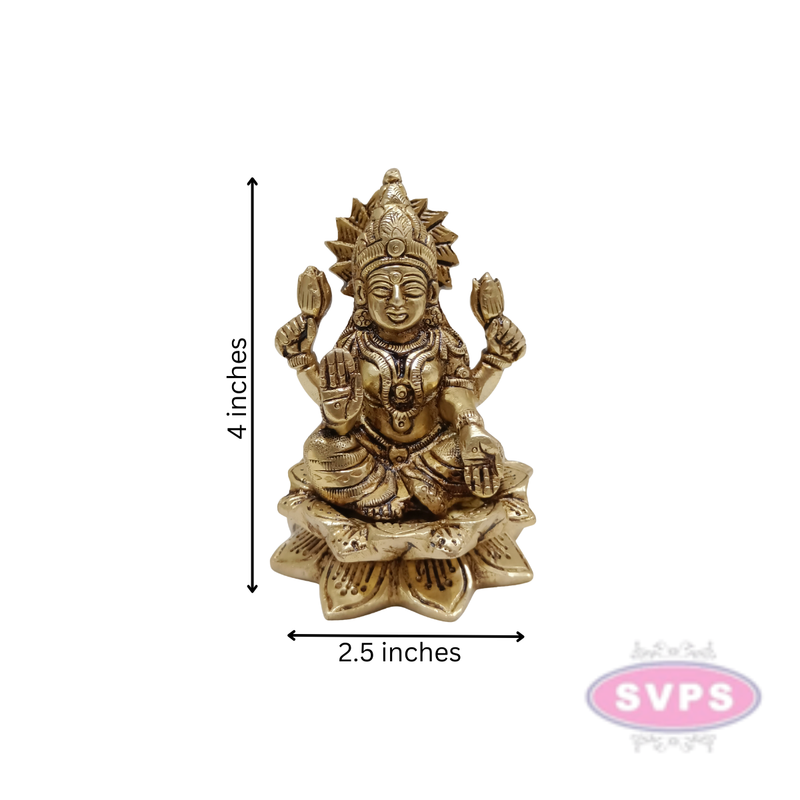 Brass Lakshmi  Laxmi Sitting On Lotus / 4 Inches