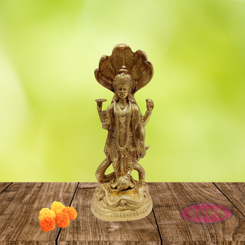 Brass Lord Maha Vishnu Standing On Adishesha