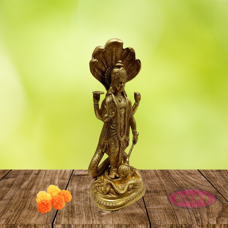 Brass Lord Maha Vishnu Standing On Adishesha