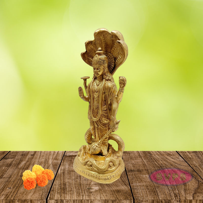 Brass Lord Maha Vishnu Standing On Adishesha