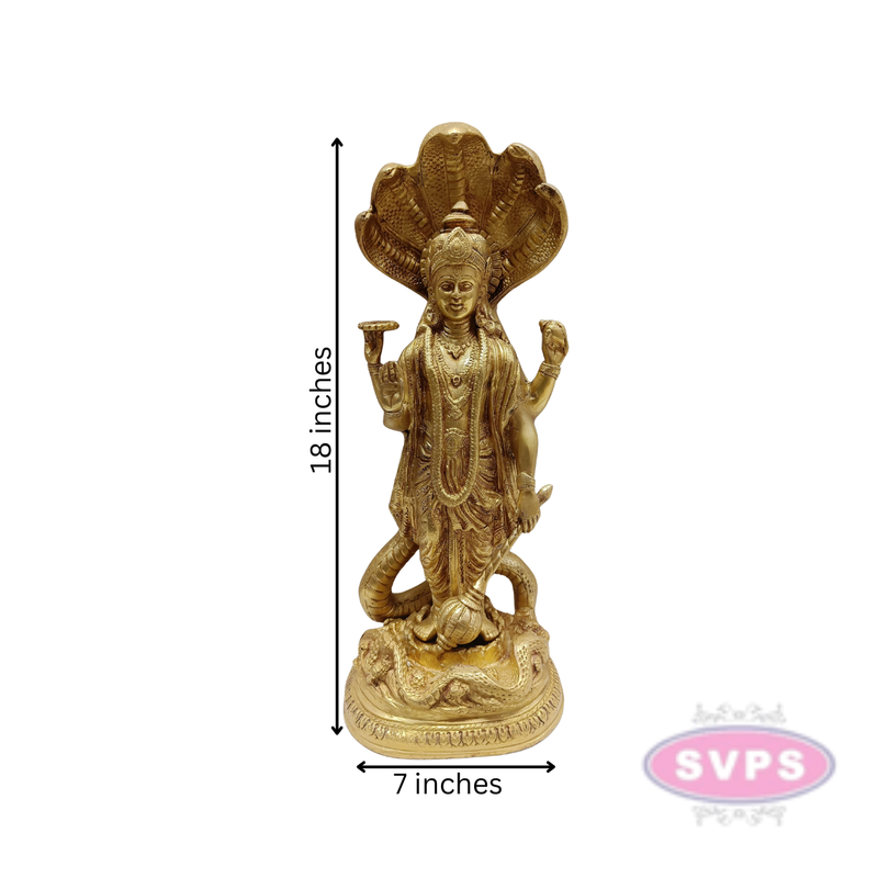 Brass Lord Maha Vishnu Standing On Adishesha