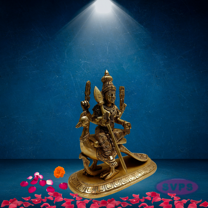 Brass Lord Murugan / Kartikeya Seated on Peacock Idol