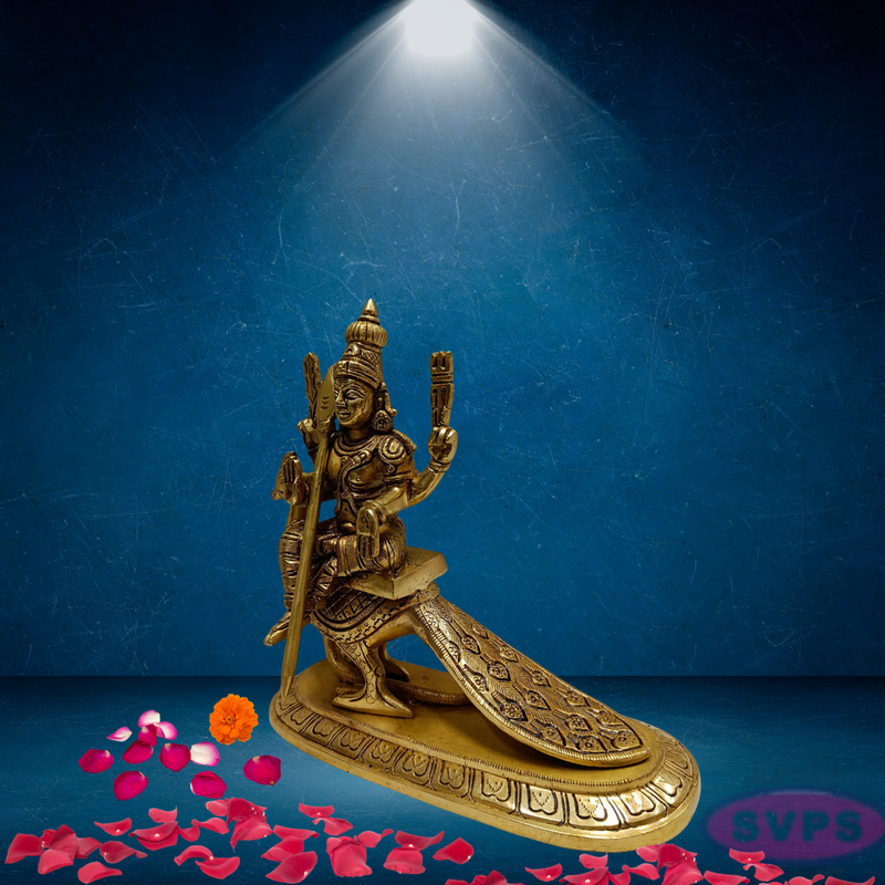 Brass Lord Murugan / Kartikeya Seated on Peacock Idol