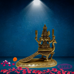 Brass Lord Murugan / Kartikeya Seated on Peacock Idol