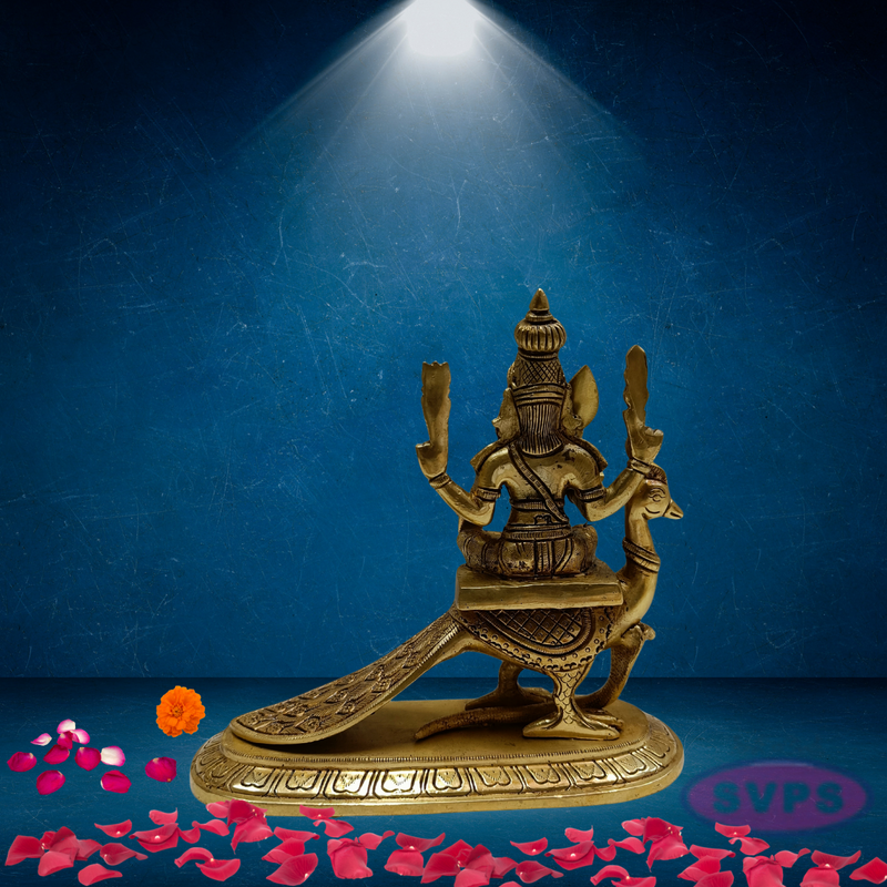 Brass Lord Murugan / Kartikeya Seated on Peacock Idol