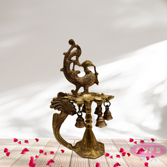 Brass Peacock Lamp with Handle And Bells