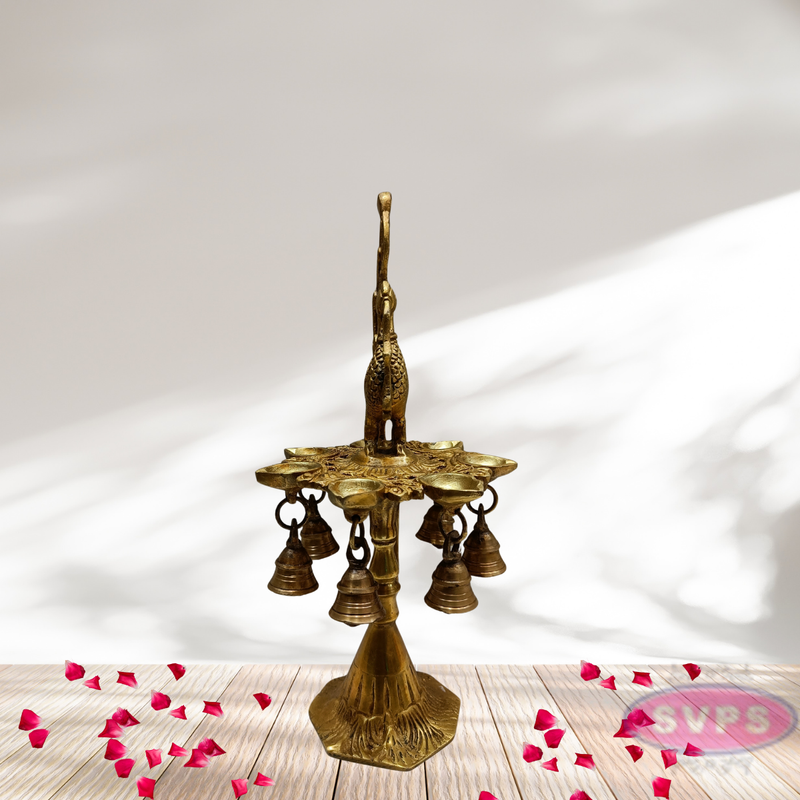 Brass Peacock Lamp with Handle And Bells