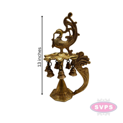 Brass Peacock Lamp with Handle And Bells
