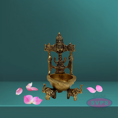 Brass Perumal Lakshmi With Elephant Base Diya / Villaku