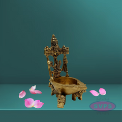 Brass Perumal Lakshmi With Elephant Base Diya / Villaku
